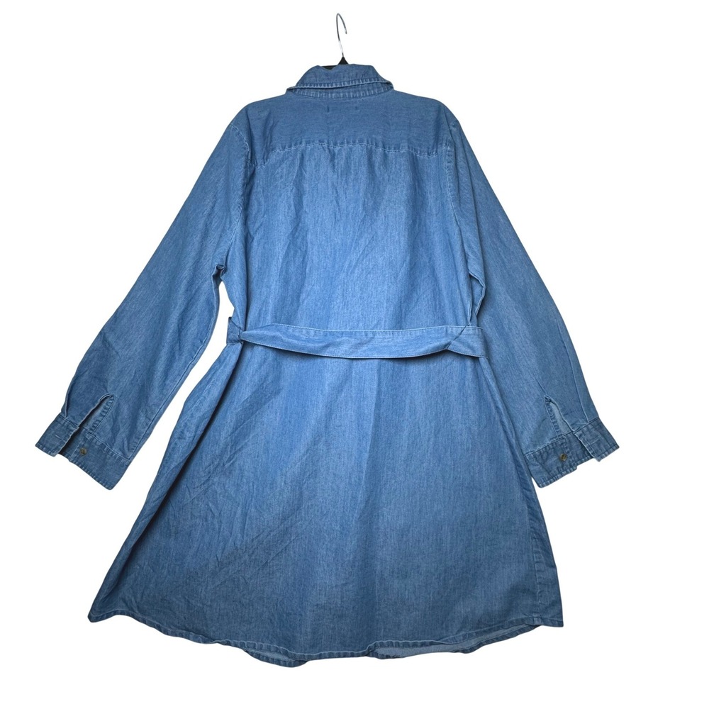 Robert‎ Louis Chambray Shirt Dress XL Blue Button Front Belted Roll Tab - Picture 3 of 5